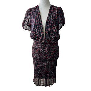 Free People Womens Black Red Baby Love Smocked Plunge V-Neck Bodycon Dress S